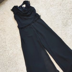 Betsy & Adam Black Lace Trim Jumpsuit